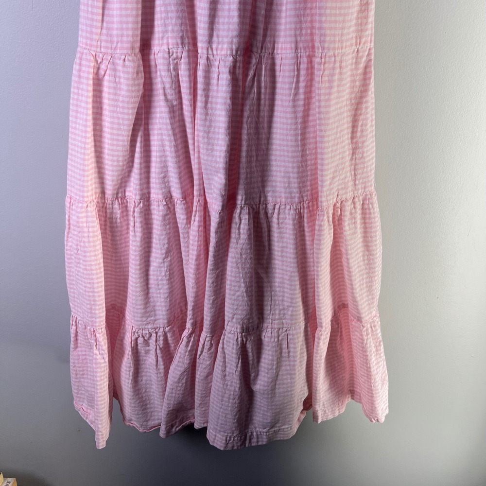 Ruffle Butts Womens Sz Medium Pink Gingham Smocked Tiered Maxi Dress Cottagecore - Picture 4 of 10